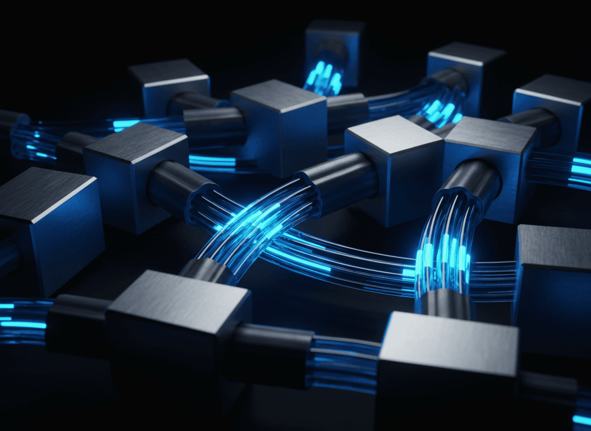 High-end fiber optic cables with blue light symbolizing precision and technology
